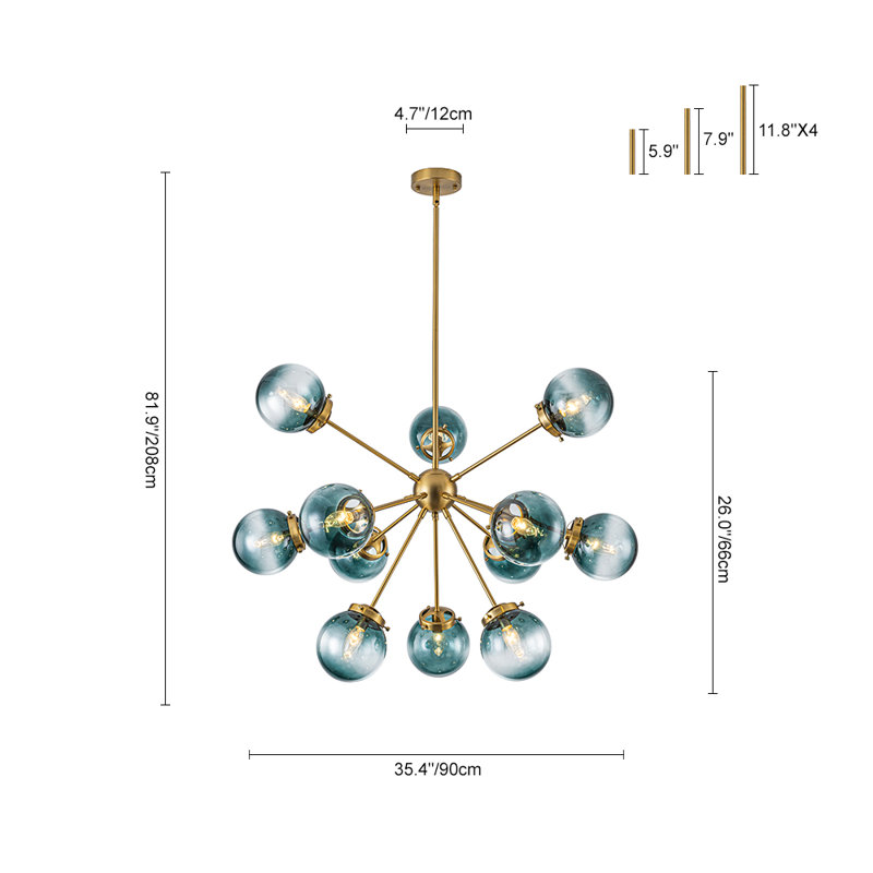 Lustre sphérique spoutnik 12 lumières Art Deco