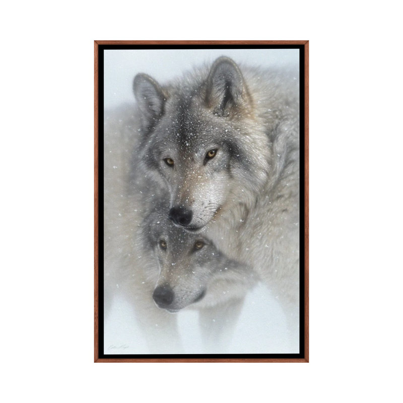Wild Devotion - Gray Wolves, 40" H x 26" W x 1.5" D, Classic Wood Floater Framed Canvas