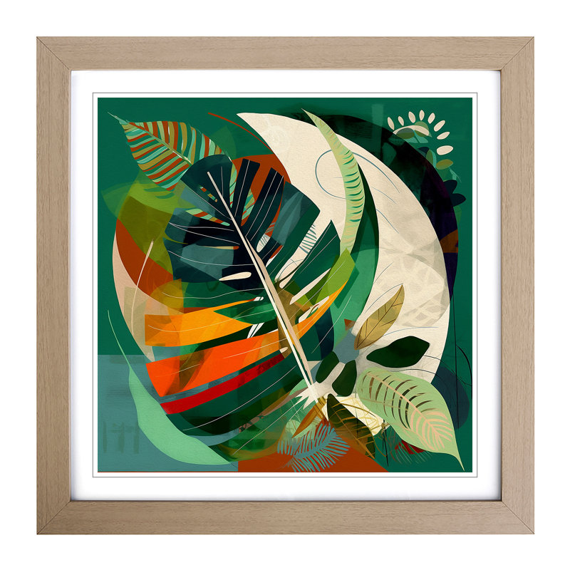 Tropical Leaf Constructivism No.2 - Single Picture Frame Print on Wood, Oak