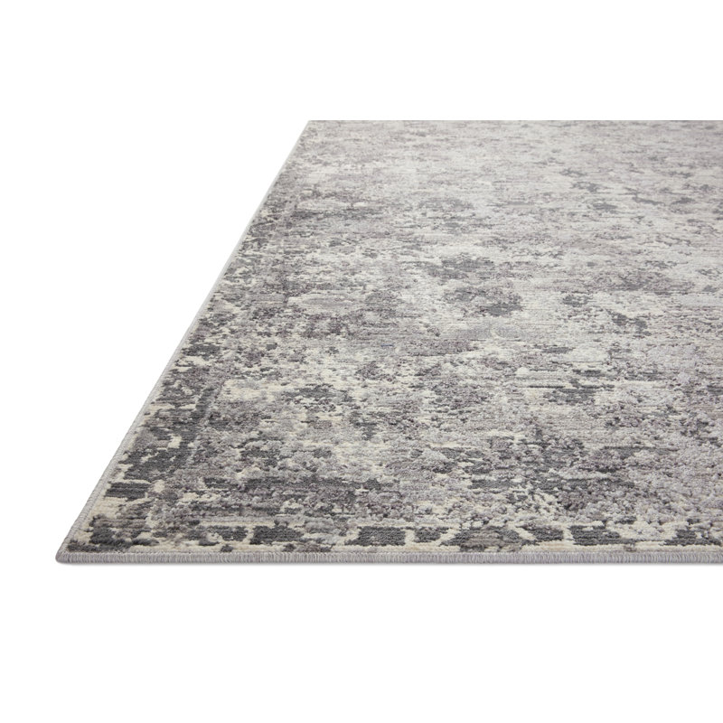 Gausman Floral Machine Woven Polypropylene/Polyester Area Rug in Gray, Square 1'6"