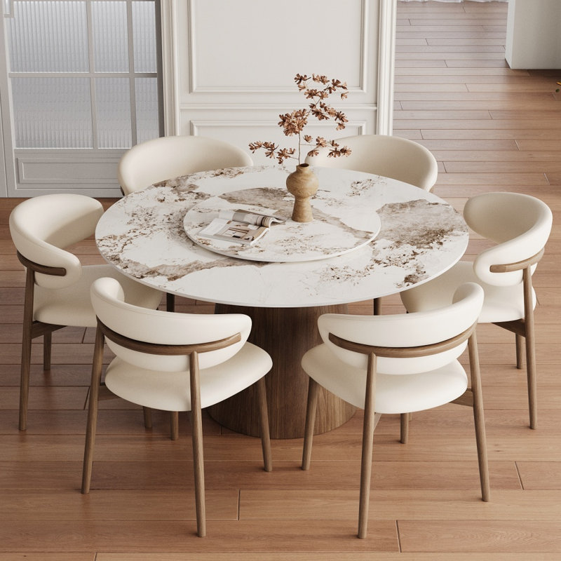 Ensemble de table de salle à manger 4/6/8 personnes, 29.52" H x 53.15" W x 53.15" D, 7 Pieces: Table, 6 Chairs, Amber