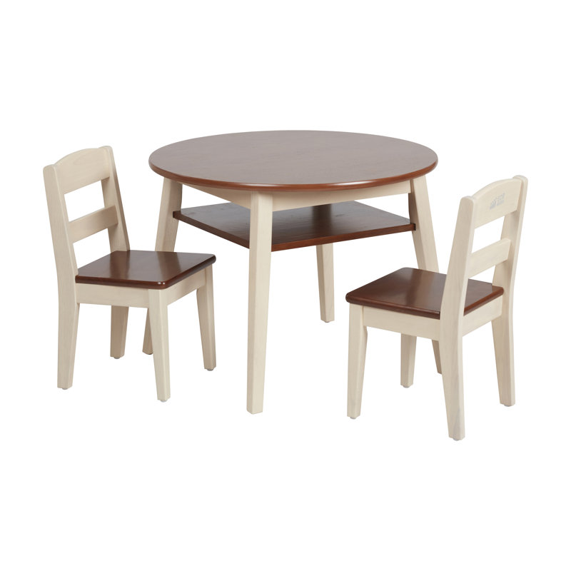 ECR4Kids Hideaway Table and Chair Set, Kids Furniture, 3-Piece, Dark Walnut/Antique White
