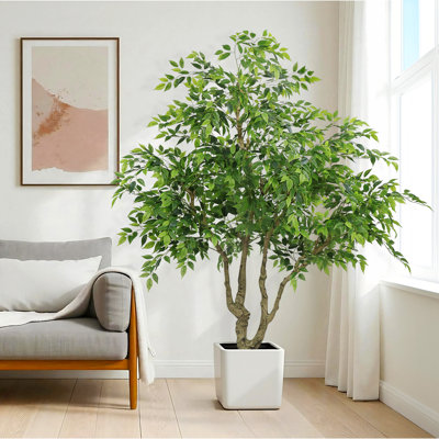Ficus artificiel de 7 pi - Mini arbre Banyan avec tronc naturel