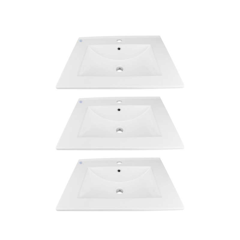 Lavabo de salle de bain carré encastré en porcelaine vitreuse avec trop-plein