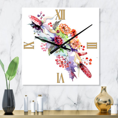 Horloge murale Bouquet avec fleurs sauvages et baies