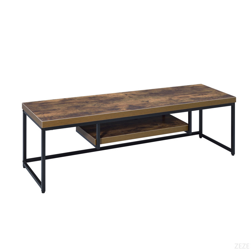 Weathered Oak And Black 1-Shelf TV Stand, 16.5"H x 59.5"L x 16.5"W