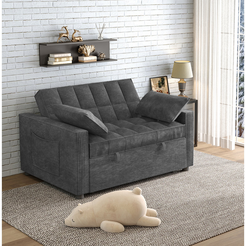 53.2'' Upholstered Convertible Sleeper Sofa, Dark Gray Corduroy