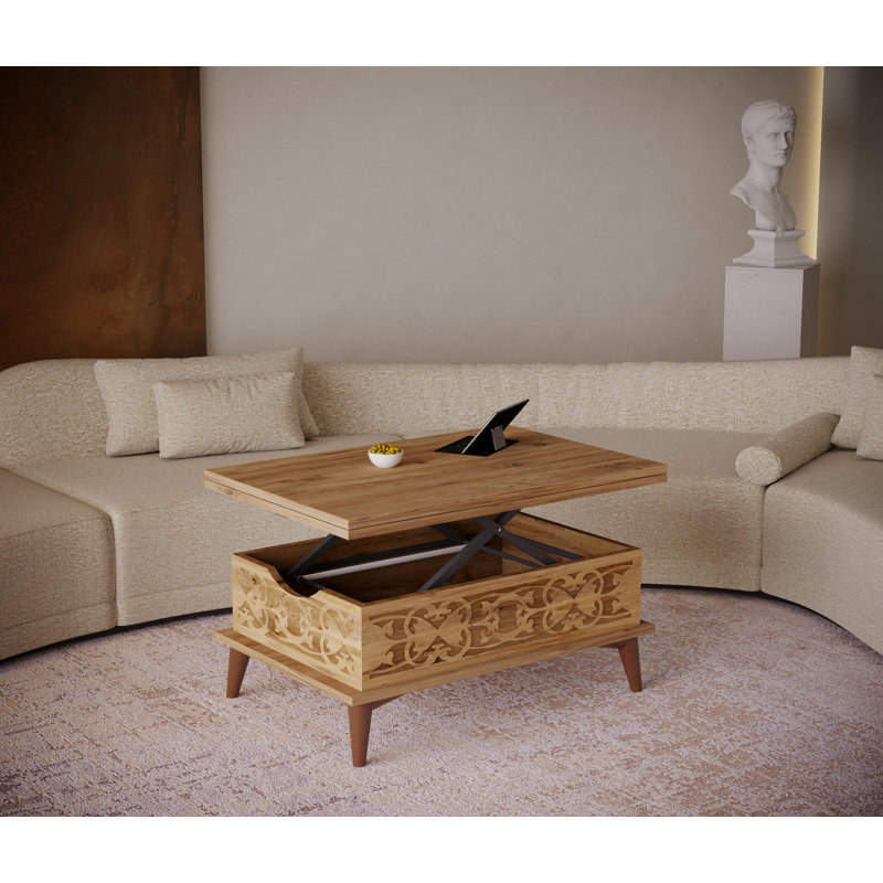 Lift Top Extendable Frame Coffee Table with Storage, Brown