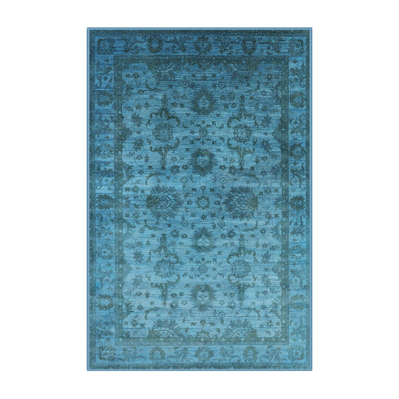 Tapis bleu sarcelle à motif oriental, Rectangle 2 pi x 3 pi