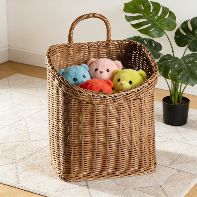 Large Wall Hanging Basket For Storage, Woven Rattan Organizer For Kitchen, Bathroom, Dorm, And Living Room Wall Mounted Storage Solution