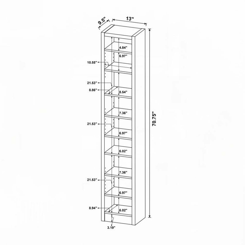 Rectangular 8-shelf Bookcase With 2 Fixed Shelves