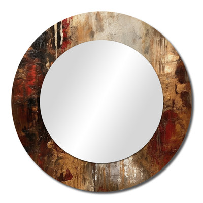 Ancient Italian Revelations in Gold and Red – Modern Large Round Wall Mirror, Metal Print