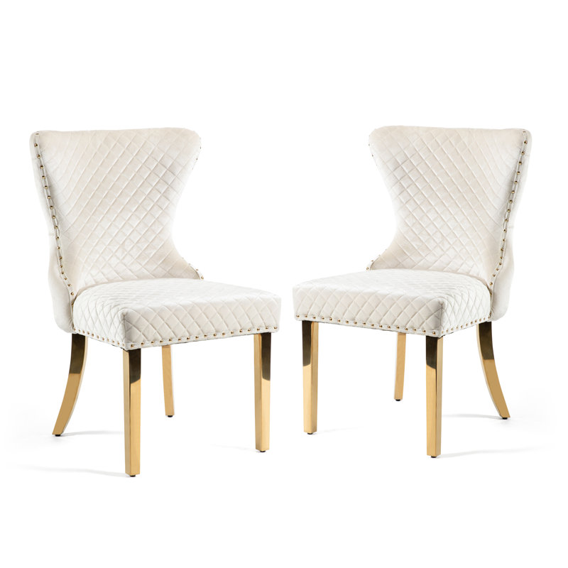 Chaises d'appoint rembourrées Monroe, Doré, Blanc