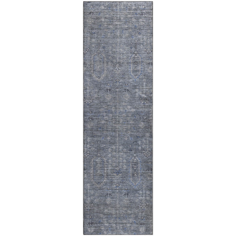 Premium Machine Washable Prisco Blue Rug, Runner 2'3" x 7'6"
