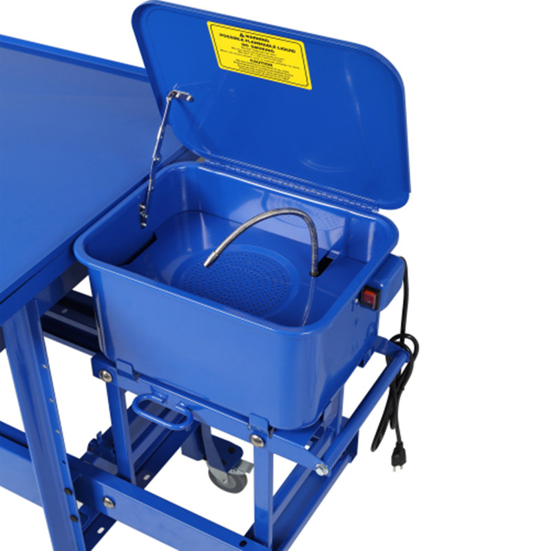 Table de qualité supérieure et laveuse de pièces 3,5 gallons, laveuse de pièces mobile, laveuse de pièces d'armoire avec pompe 110 V, avec tiroir et plateau de drainage, couleur bleue