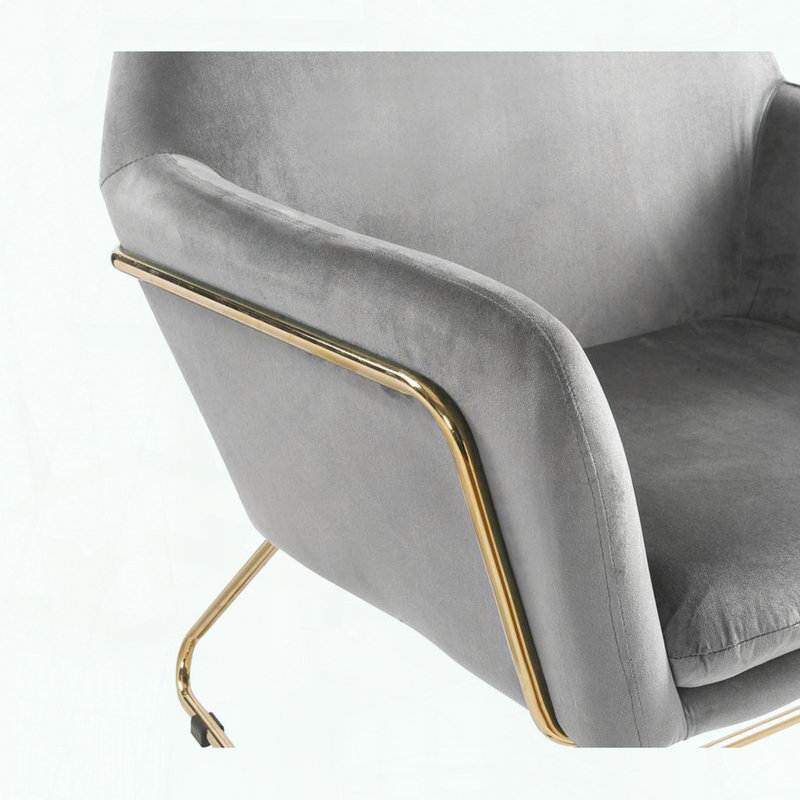 Chaise d'appoint en velours avec pieds en métal doré, décor glamour, Gris