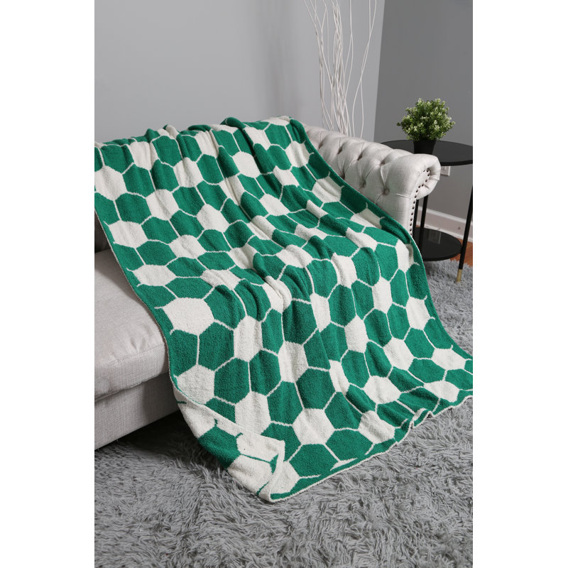 Soccer Ball Pattern Luxury Soft Throw Blanket, Green