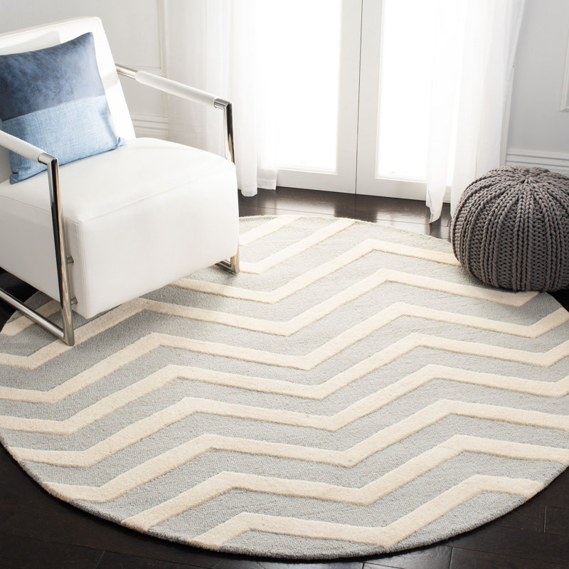 Sanyla Hand Tufted Wool Chevron Rug, Round 6'