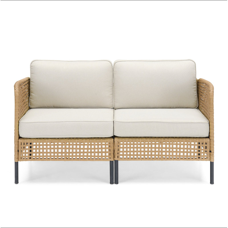 Ensemble de canapé modulaire d'extérieur en osier naturel avec coussins beiges Boho