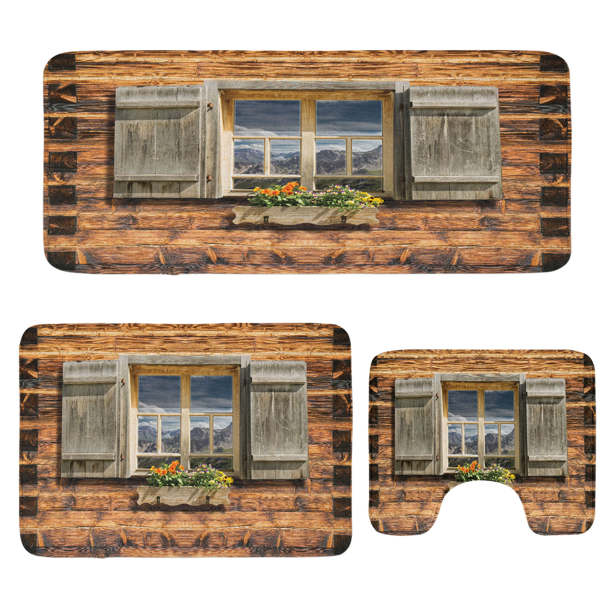 Dovecove Rustic Bathroom Rug Set 3 Pieces U-Shape & Rectangle Mats ...