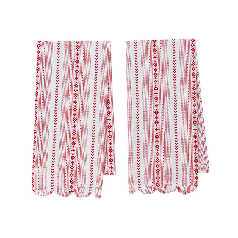 Red and Cream Striped Cotton Kitchen Towel Set