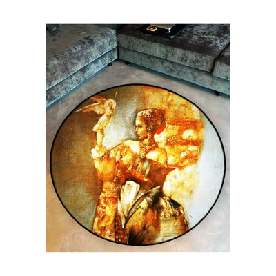 Princess Portrait Round Woven Base Modern Decorative Machine Washable Area Rug