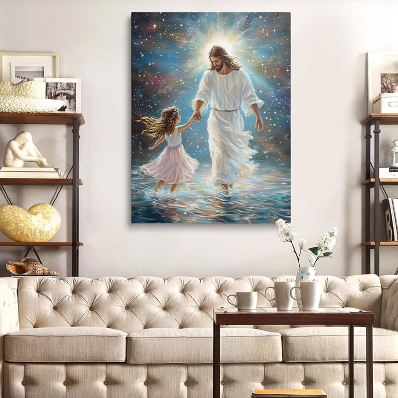 Jesus Walking on Water Canvas Wall Art Framed Faith Home Decor 16x24 Inch