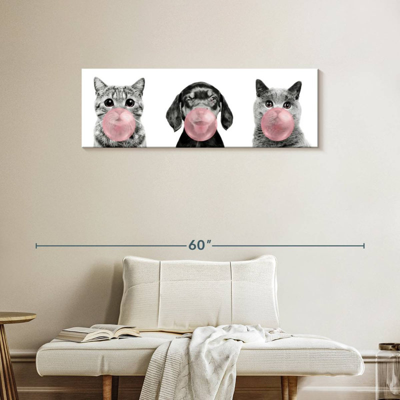 Bubble Gum, animaux de compagnie sur toile, H 14 po x l 42 po x P 1,25 po