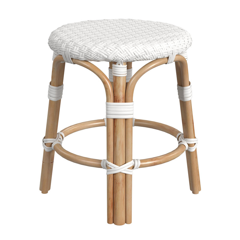Tobias Rattan Bar Stool & Counter Stool, Counter Stool (24" Seat Height), White/Tan Dot/Natural Rattan Frame
