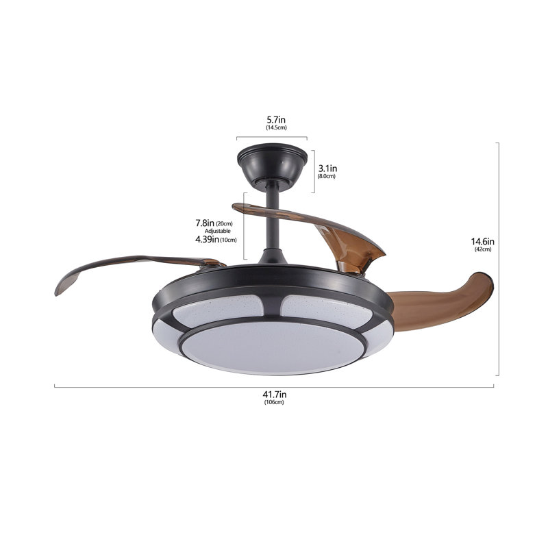 Ventilateur de plafond rétractable de 42 po avec lumière, ventilateur de lustre moderne à DEL avec télécommande, pales réglables à 6 vitesses, moteur à courant continu silencieux, éclairage à intensité variable pour le salon, la chambre à coucher, la salle à manger