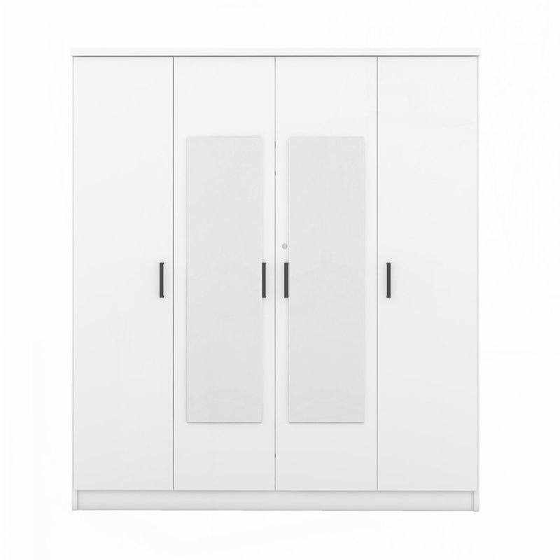 Armoire à miroir 4 portes avec tablettes, Blanc