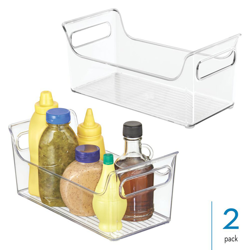 iDesign Condiment Organizer for Fridge - Plastic Fridge Organizer Bins with Handles, Set of 2, Clear