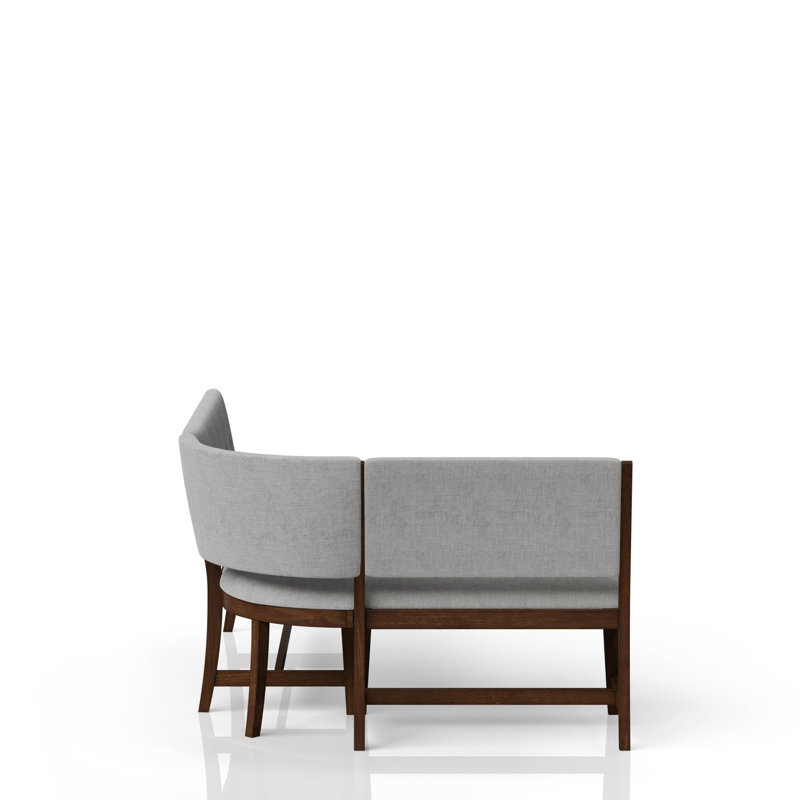 Banc de salle à manger rembourré incurvé - Bois massif beige d'aspect moderne de style Mid-Century + élément de siège à économie d'espace ajouté