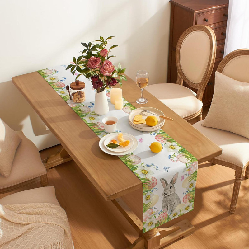 Chemin de table de lapin de Pâques, décoration de table florale en forme d'œuf de lapin, décoration de fête saisonnière pour une utilisation intérieure et extérieure