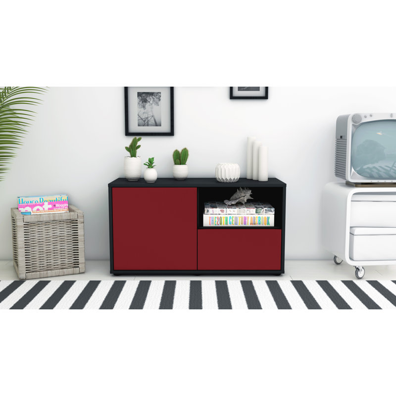 Sincere 92 cm W Chest of Drawers, Red / Matte Anthracite