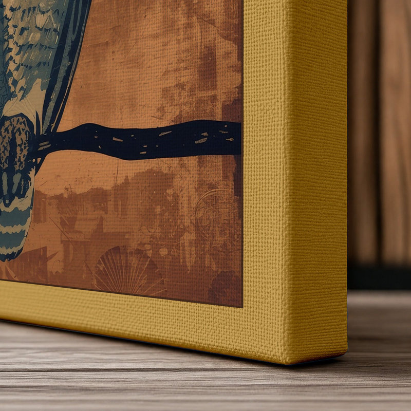 Owl on Branch Boho - Wrapped Canvas, 36x24 - 91.4 x 61.0 cm, Ochre Border