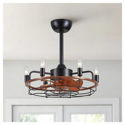 Ventilateur de plafond de style campagne moderne de 20 pouces avec grain de bois et lumière, noir rustique Fandelier