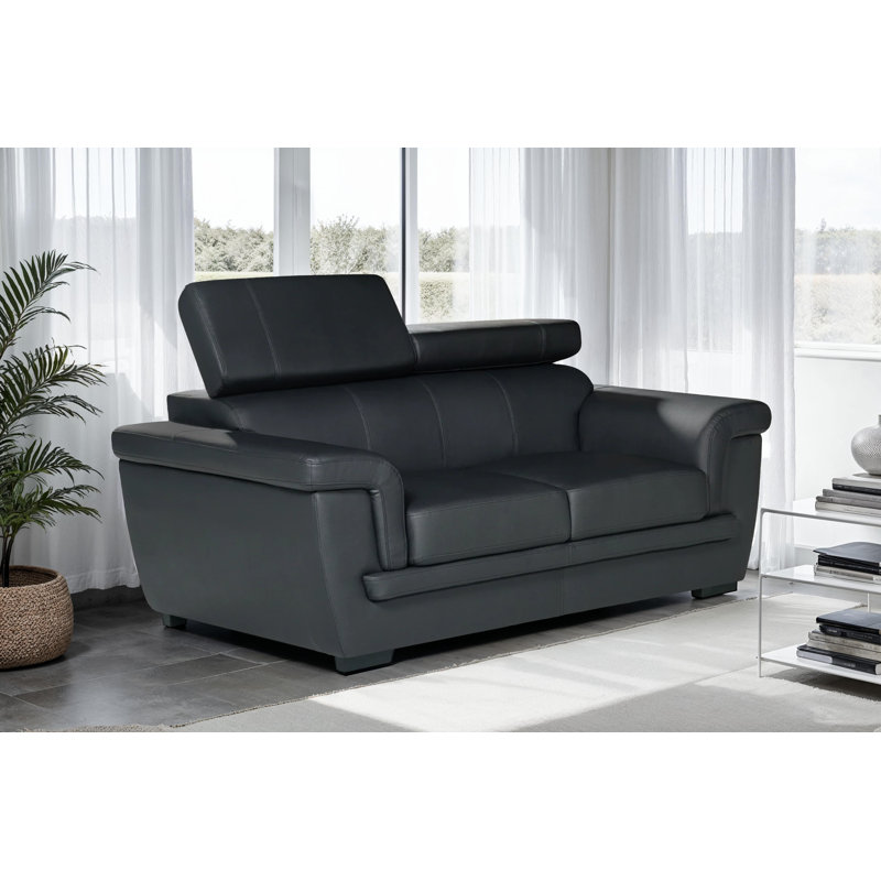 Syniya Genuine Leather Sofa, 2, Black Genuine Leather