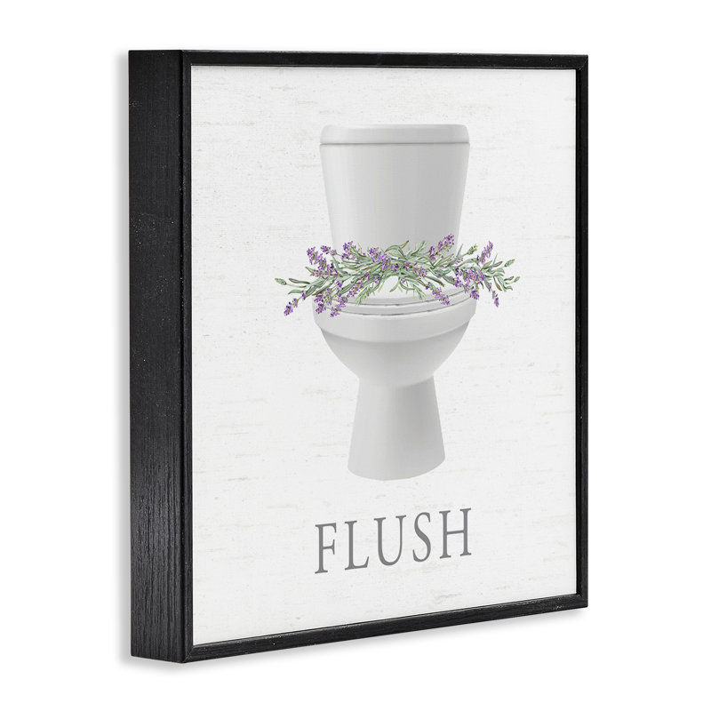 Toilette à chasse d'eau et lavande, art giclée encadré, design par lettré et doublé, Giclée encadrée noir minuit