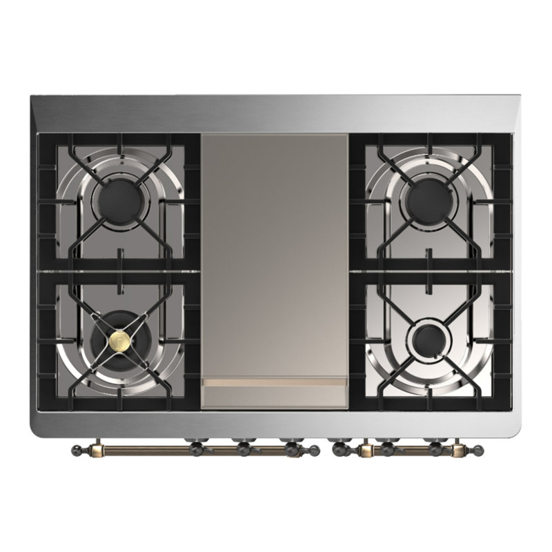 Majestic III Series 40 Inch Dual Fuel Range with 6 Sealed Burners, Griddle, in White (Natural Gas, Copper Trim), Burnished