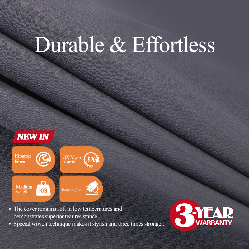 Extra Large Gray Waterproof Ripstop Patio Table Cover with Elastic Closure