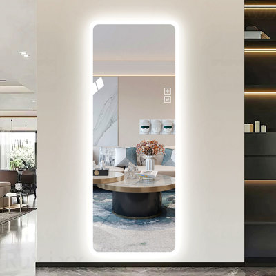 LED-Lit Full-Length Vanity Accent Mirror - Wall-Mounted, Full Body, Rounded Corners
