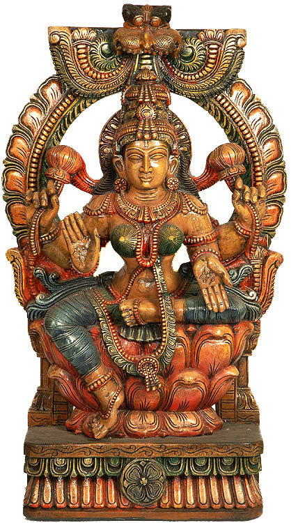 Sculpture murale en bois sculpté à la main déesse Lakshmi, H 36,5 po, sculpture de temple indien du sud pour salle de méditation et autel