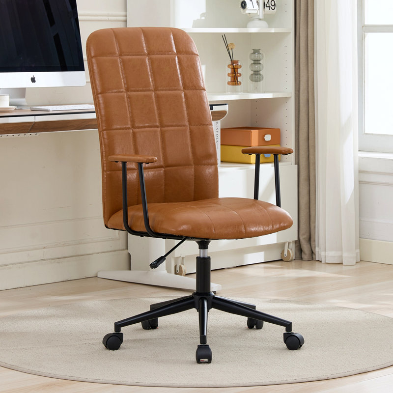 PU Leather Office Chair 2 SETS, With Armrest, High Backrest, 360 Degree Swivel , Up And Down Adjustable Gaslift,Black Powder Coated Frame,Five Star Base