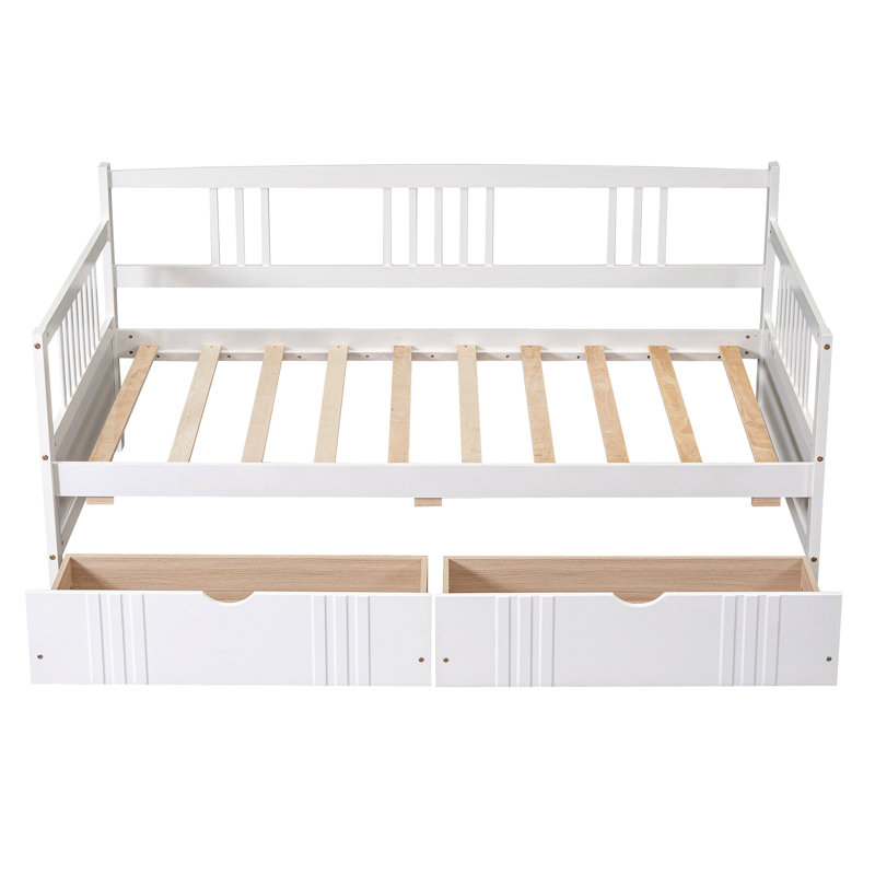 Lit de jour en bois avec deux tiroirs, Lit simple, Blanc