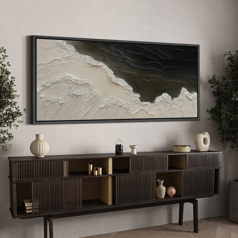 Grande impression sur toile encadrée, reproduction d'art abstrait neutre pour décoration murale moderne minimaliste, Noir