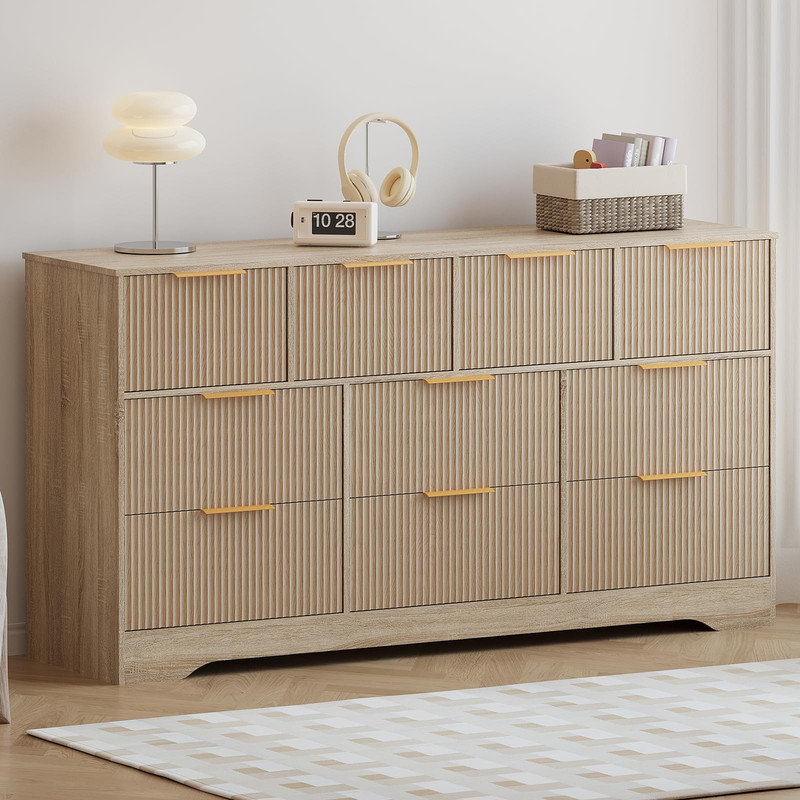 Commode à 10 tiroirs de 59 po de largeur, armoire de rangement moderne avec design cannelé