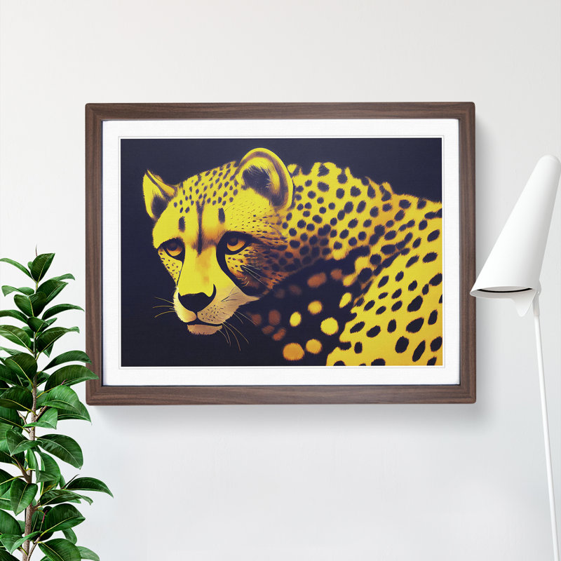 Striking Cheetah - Framed Print, 25cm H x 34cm W x 2cm D, Walnut