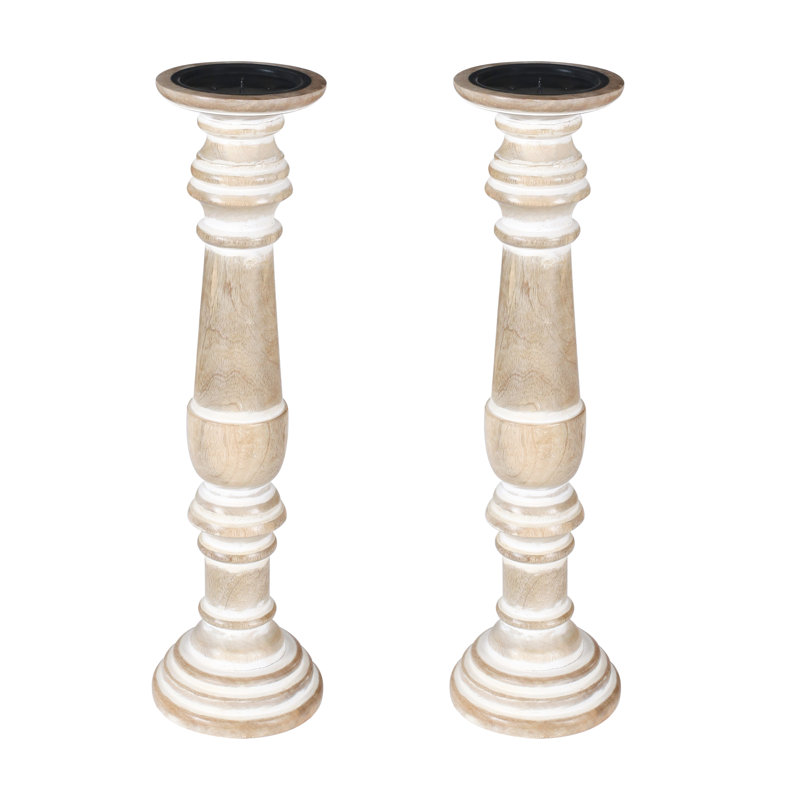 Wood Tabletop Candlestick, 31cm H x 13cm W x 13cm D
