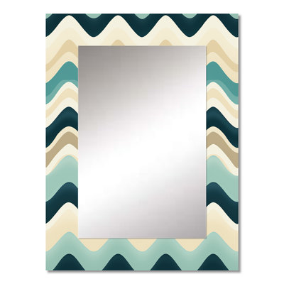 Landrie Beige And Blue Coastal Chevron Serenity - chevron  Large Wall Mirror, Chevron Decorative Mirror, Printed Metal Art